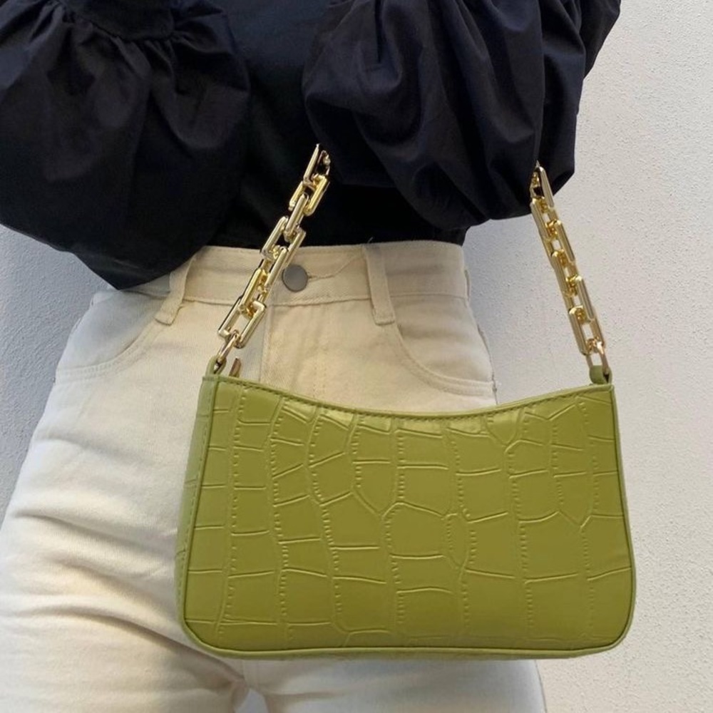 NWT green shoulder bag with gold straps - Picture 6 of 10